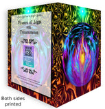 Front and back views of a Greeting card featuring Transmutation by Primal Painter, psychedelic violet flame artwork. Printed both sides