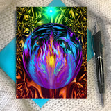 Greeting card featuring Transmutation by Primal Painter, psychedelic violet flame artwork