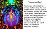 Violet flame artwork called Transmutation with text describing symbolism