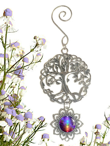 Rainbow Chakra Art Pendant With Tree of Life Ornament, Meaningful Gift - "Chakra Healing"