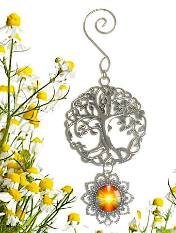 Orange Angel Art Pendant With Tree of Life Ornament, Meaningful Gift - "Light Being"