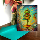 Yoga Frog Greeting Card, Whimsical Sir Sipsalot Yoga Guru Notecard