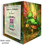 Opened greeting card showing the front and back with a colorful illustration of a frog lounging on a turtle and holding a drink by Primal Painter.