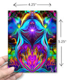 Twin flames art greeting card with dimensions. 