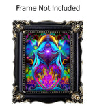 Colorful abstract artwork in a decorative black frame on a white background with text 'Frame Not Included'.