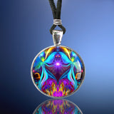 Twin flames necklace in a silver round setting and set under a glass dome