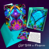 Twin Flames 3 piece gift set with wearable art necklace, matching art card, and symbolism card. Gift Box