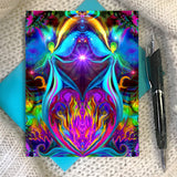 Twin Flames greeting card with blue envelope, art by Primal Painter