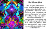 Twin flames artwork card with text and symbolism
