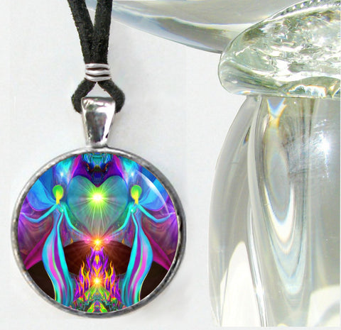 twin violet flames necklace featuring soulmate art by Primal Painter