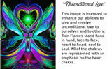 Twin flames artwork called Unconditional Love with text describing symbolism