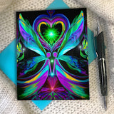 Twin flames artwork called Unconditional Love as a greeting card with a blue envelope. 