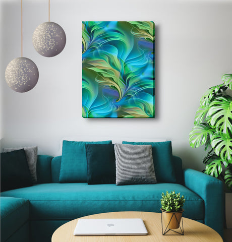 Modern Abstract Blue Art Stretched Canvas Print, Water Theme Four Elements - "Under the Sea"