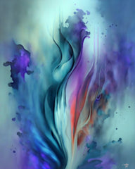 Abstract flower art in blues, purples, and teals with a smoky ethereal quality by Primal Painter.
