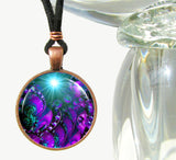 Purple and Teal Abstract Art Necklace, metaphysical artwork by Primal Painter