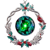 Sparkly Wreath Christmas Ornament With Green Twin Flame Art by Primal Painter - "Angel Hearts"