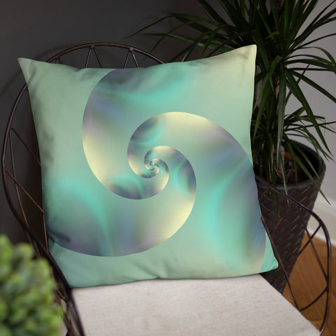 Fibonacci Spiral Throw Pillow, Aqua and Cream Reiki Decor - "Serenity Spiral"