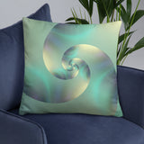 Fibonacci Spiral Throw Pillow, Aqua and Cream Reiki Decor - "Serenity Spiral"
