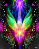 Visionary Art Print, Psychedelic Guardian Angel, Rainbow Energy Artwork by Primal Painter - "Astral Connection"