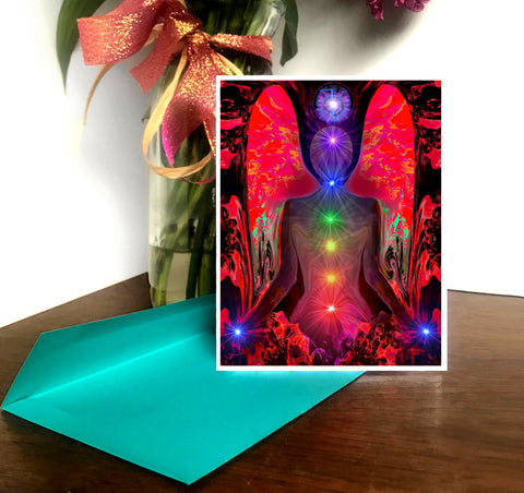 Chakra Angel Greeting Card, Original Art Notecard - "Balance Within Chaos"