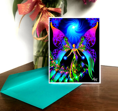 Angel Art Greeting Card, Blue and Purple Notecards, Single or Set, Uplifting Cards - "Breaking Free"
