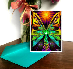 rainbow fairy with butterfly wings art greeting card by Primal Painter