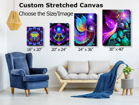 Custom Stretched Canvas Print, Visionary Art, Reiki Decor by Primal Painter