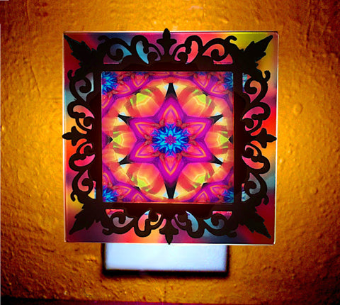 Mandala Night Light, Sacred Geometry Lighting, Small Table Lamp - "Connections"