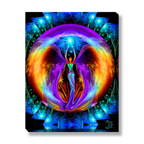 Chakra Angel Art Stretched Canvas Print, Rainbow Reiki Wall Decor - "Embrace Light"