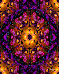 Orange, fuchsia and purple mandala art with a flower center by Primal Painter