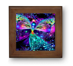 Framed tile with rainbow fairy art by Primal Painter