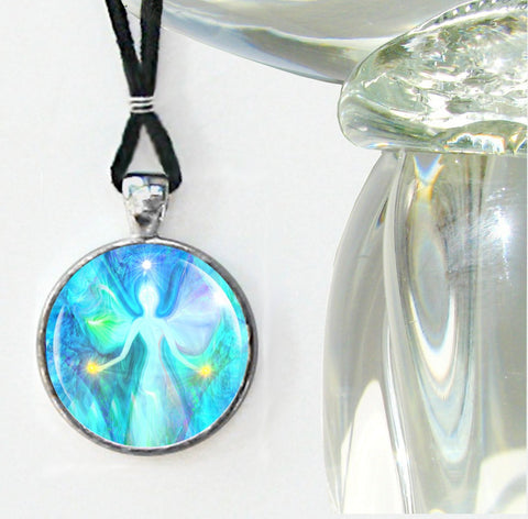 Chakra Jewelry, Pastel Blue Angel Reiki Necklace, Metaphysical Wearable Art - "Aura Angel"
