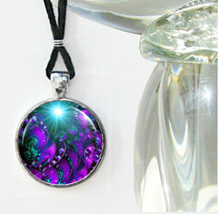 Purple and Teal Abstract Art Necklace, metaphysical artwork by Primal Painter
