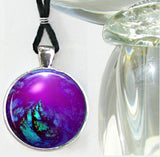 Purple Necklace with Abstract Artwork by Primal Painter. Metaphysical meaning. 