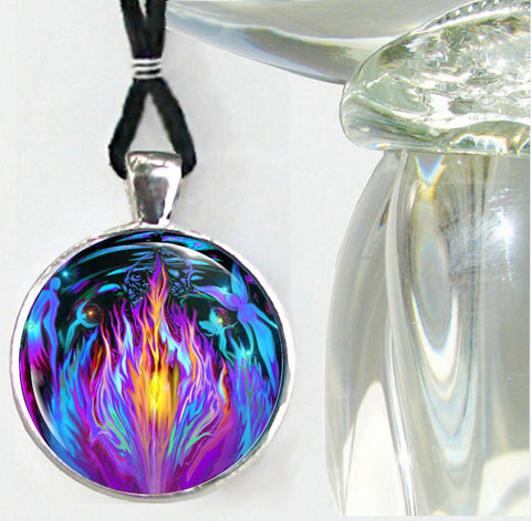 Violet Flame Art Necklace with fairies