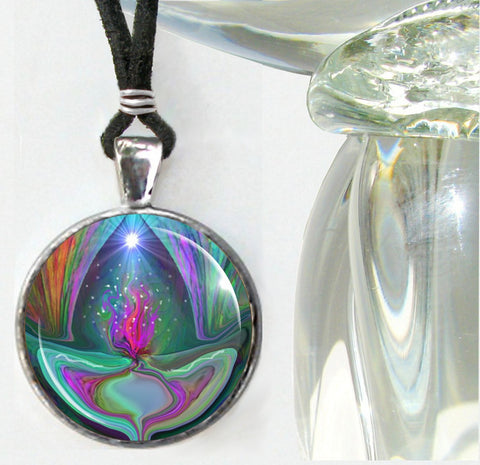 Necklace with violet flame artwork by Primal Painter
