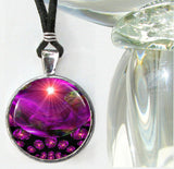 fuchsia abstract art necklace with visionary art by Primal Painter