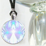 Crown Chakra Necklace, Violet White Pendant, Angel Art - "On the Wings of Angels"