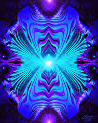 abstract geometric art print in teal, blue, and purple, symmetrical and flowing outward by Primal Painter. 