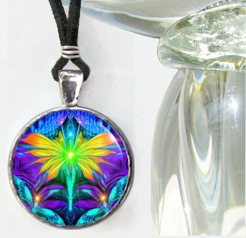 rainbow fairy art necklace with energy art by Primal Painter
