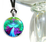 Teal Angel Art Necklace with a pink heart over her head called "The Water Healer" by Primal Painter
