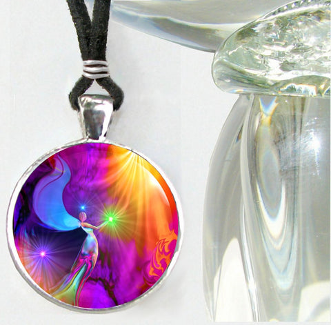 Rainbow Angel Art Necklace, Wearable Metaphysical Art Pendant - "The Gift"