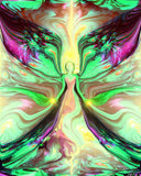Nature themed Spiritual Art Print with an angel symbolizing Mother Nature by Primal Painter in soft pastel greens, yellows and pinks. 