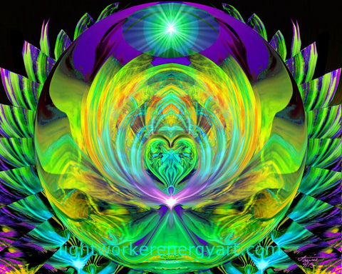 Chakra Healing, Reiki Energy Art, Green Angel Print "Lotus"
