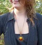 Psychedelic Art Necklace, Orange Starburst Energy Jewelry, Meaningful Gift - "Light Being"