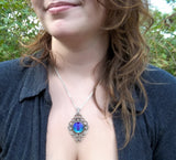 Purple & Teal Abstract Art Necklace, Geometric Energy Pendant, Throat Chakra - "Intuitive Truth"