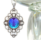 Purple & Teal Abstract Art Necklace, Geometric Energy Pendant, Throat Chakra - "Intuitive Truth"