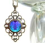 Purple & Teal Abstract Art Necklace, Geometric Energy Pendant, Throat Chakra - "Intuitive Truth"