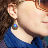 Blue and Violet Starburst Round Earrings, Positive Energy Artwork - "Hope"