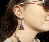Rainbow Chakra Earrings, Positive Energy Pyramid Shape, Wearable Art - "Chakra Alignment"